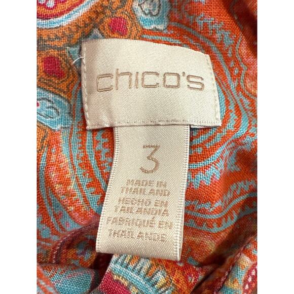 Chicos No Iron Button Down Top Size 3 (XL) Linen 3/4 Sleeve Paisley Funky Blouse - Picture 10 of 12